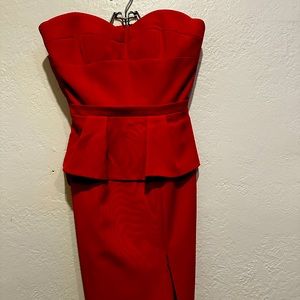 Strapless red BCBG dress